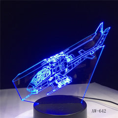 Helicopter Night Lights 3D LED Aircraft Table Lamp 7 Colors Change Bedroom Bedside Baby Sleep Light Fixture Xmas Gifts AW-642