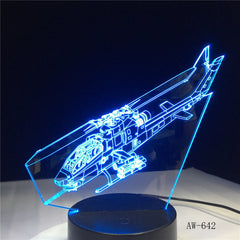 Helicopter Night Lights 3D LED Aircraft Table Lamp 7 Colors Change Bedroom Bedside Baby Sleep Light Fixture Xmas Gifts AW-642