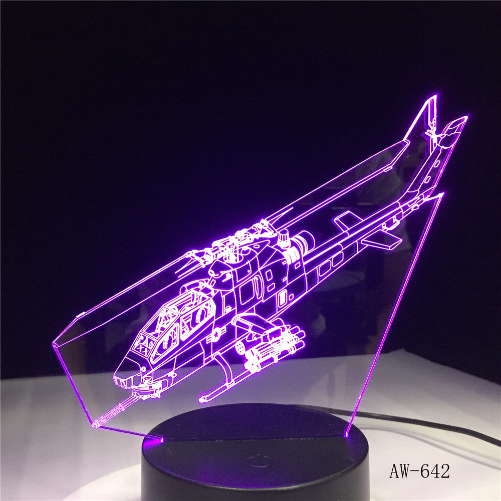 Helicopter Night Lights 3D LED Aircraft Table Lamp 7 Colors Change Bedroom Bedside Baby Sleep Light Fixture Xmas Gifts AW-642