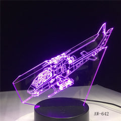Helicopter Night Lights 3D LED Aircraft Table Lamp 7 Colors Change Bedroom Bedside Baby Sleep Light Fixture Xmas Gifts AW-642