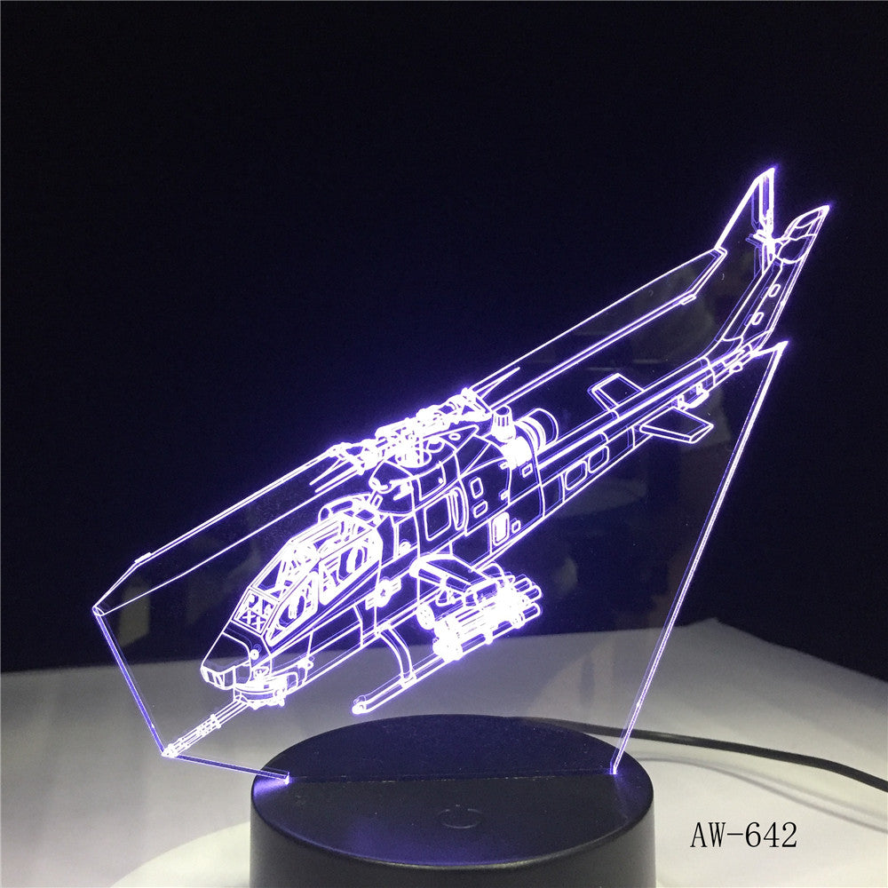 Helicopter Night Lights 3D LED Aircraft Table Lamp 7 Colors Change Bedroom Bedside Baby Sleep Light Fixture Xmas Gifts AW-642