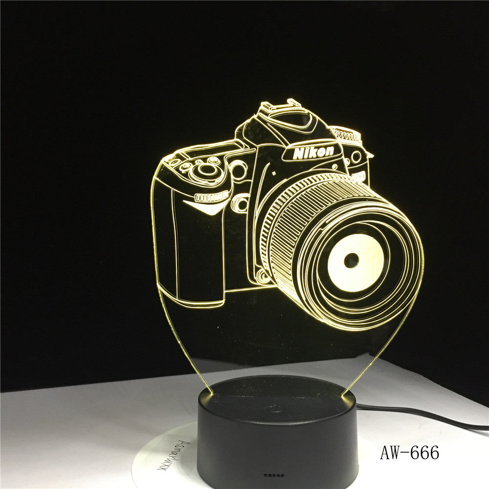 Nikon Camera 3D Led Night Light Led Acrylic Colorful lights Hologram Kids Table Lamp Atmosphere Led Light Lamp Cute Light AW-666