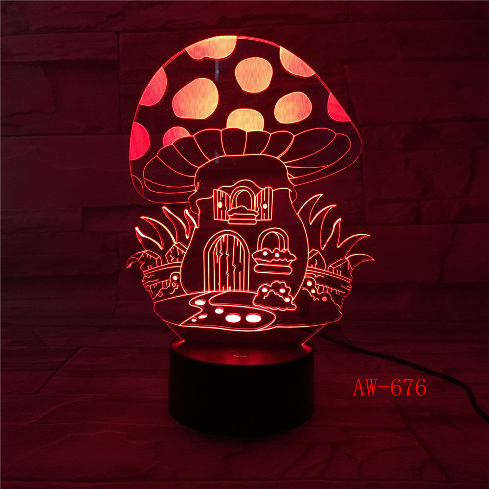Fairy Mushroom House Illusion LED Nightlight 3D Colorful Mushroom Touch Lamp USB/Battery Powered Baby Sleep Lights Kids AW-676