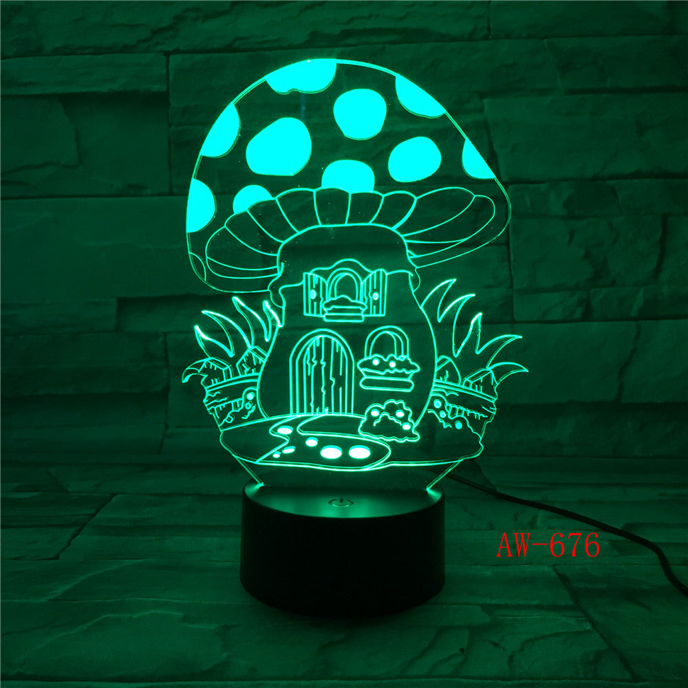 Fairy Mushroom House Illusion LED Nightlight 3D Colorful Mushroom Touch Lamp USB/Battery Powered Baby Sleep Lights Kids AW-676