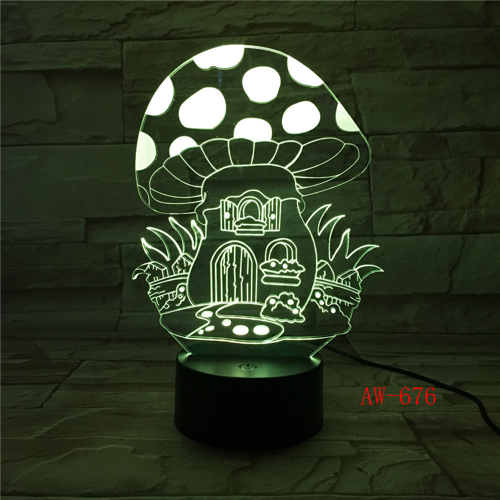 Fairy Mushroom House Illusion LED Nightlight 3D Colorful Mushroom Touch Lamp USB/Battery Powered Baby Sleep Lights Kids AW-676