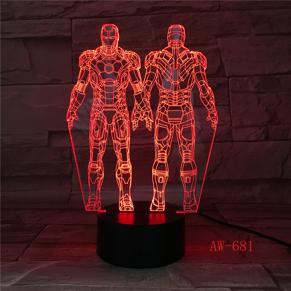 Ironman Action Figure 3D Led Night Light Super Hero Table Lamp Color Changing USB LED Acrylic Nightlight Decoration AW-681