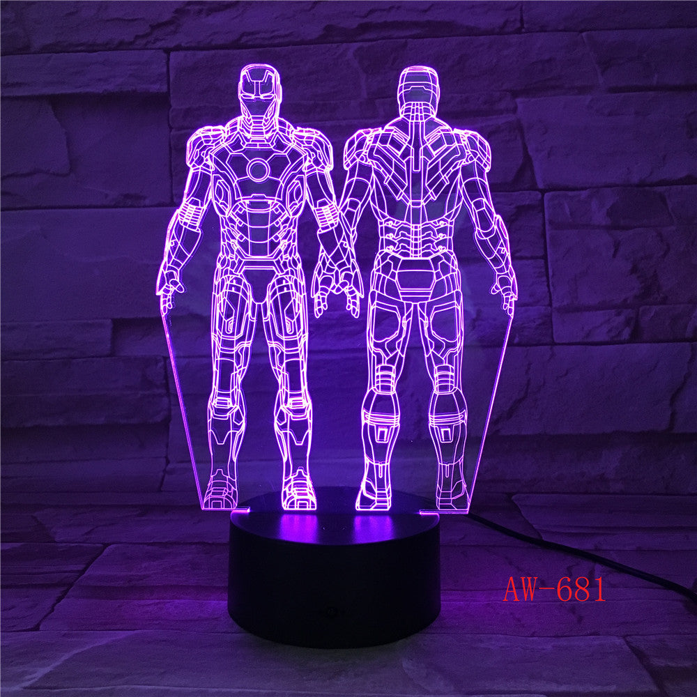 Ironman Action Figure 3D Led Night Light Super Hero Table Lamp Color Changing USB LED Acrylic Nightlight Decoration AW-681