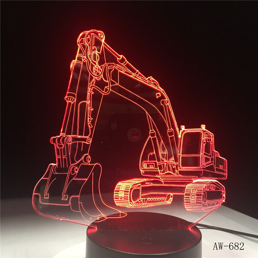 3D Excavator Night Light Illusion LED touch Table Lamp 7 Colors USB Novelty Car Shape Bedside Nightlight Lamps Boy Gift AW-682