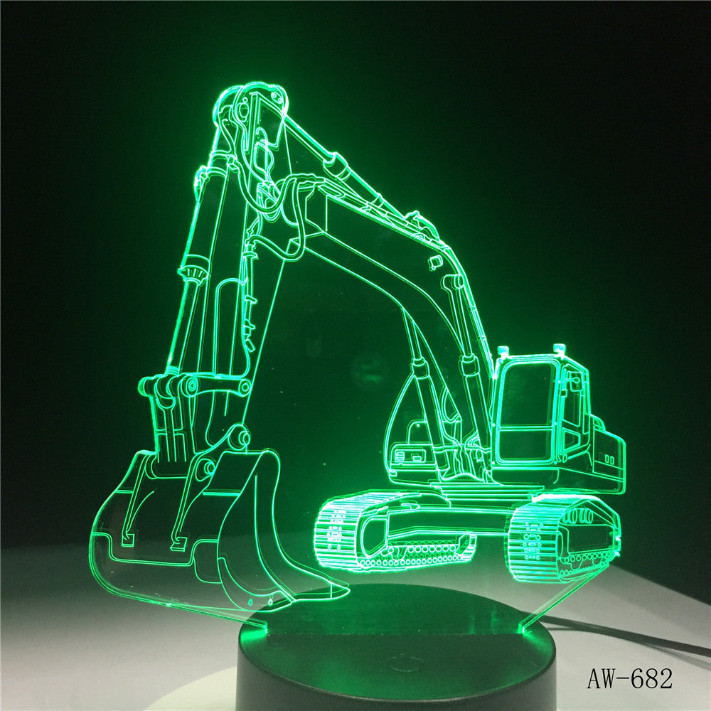 3D Excavator Night Light Illusion LED touch Table Lamp 7 Colors USB Novelty Car Shape Bedside Nightlight Lamps Boy Gift AW-682