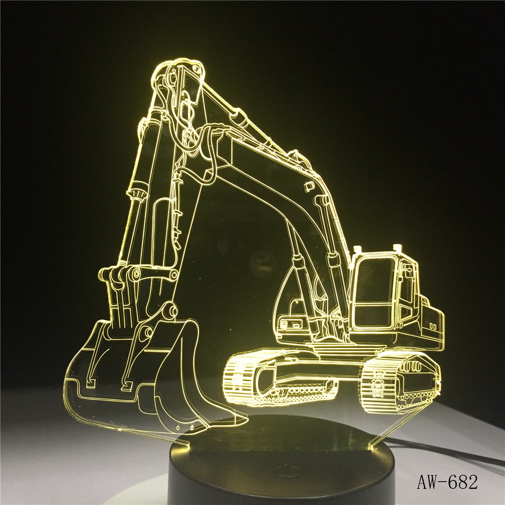 3D Excavator Night Light Illusion LED touch Table Lamp 7 Colors USB Novelty Car Shape Bedside Nightlight Lamps Boy Gift AW-682