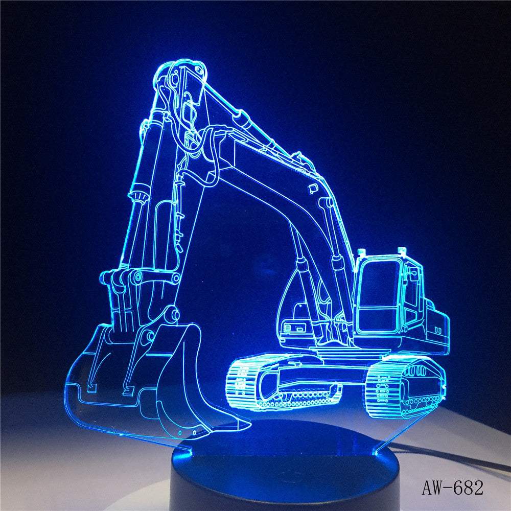 3D Excavator Night Light Illusion LED touch Table Lamp 7 Colors USB Novelty Car Shape Bedside Nightlight Lamps Boy Gift AW-682