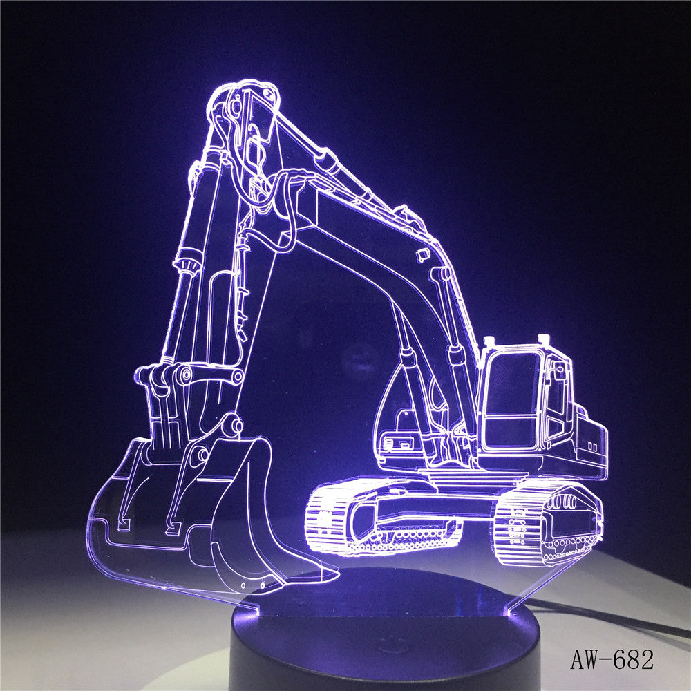 3D Excavator Night Light Illusion LED touch Table Lamp 7 Colors USB Novelty Car Shape Bedside Nightlight Lamps Boy Gift AW-682
