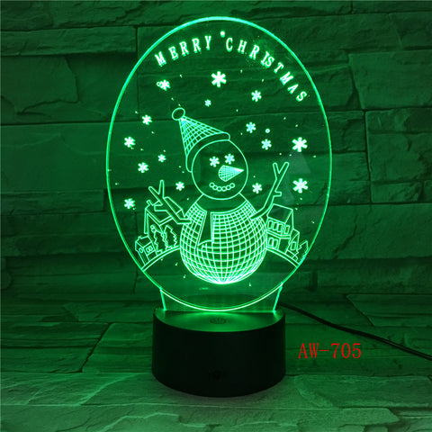 USB Night Light 3D Visual illusion lamp Children New Year Gifts Table Light Skull Guitar Snowman Color Change LED lights AW-705