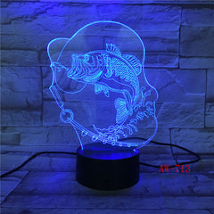7 Color Changing Fish 3D led Lamp USB Charge Fishing 3D night light Desk lamp Touch Button Table Lamps Gifts for Kids AW-713