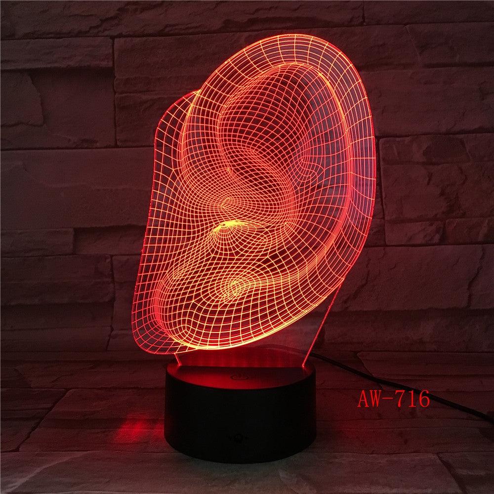 Creative 3D Visuale Ear Modl Illusion Lamp LED 7 Color Changing Novelty Bedroom Night Light Music Home Decor Dropshipping AW-716