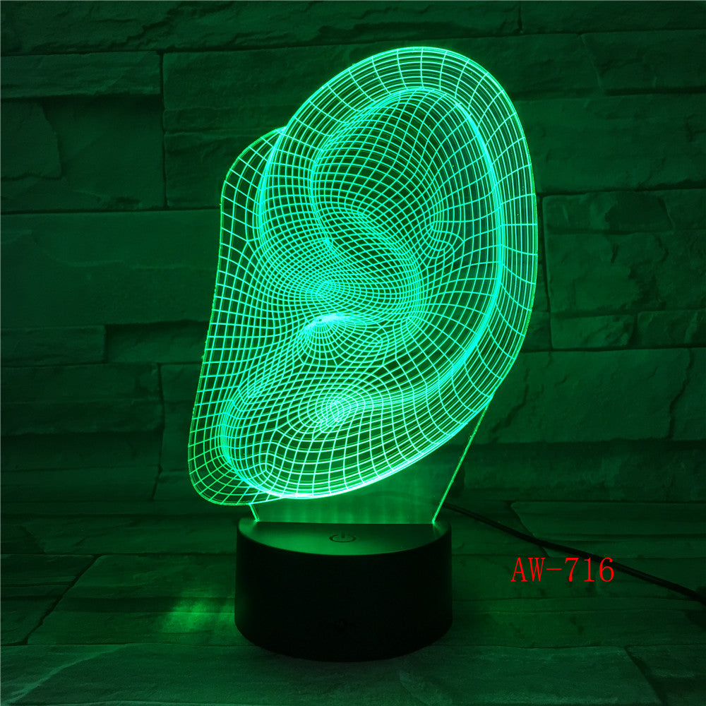 Creative 3D Visuale Ear Modl Illusion Lamp LED 7 Color Changing Novelty Bedroom Night Light Music Home Decor Dropshipping AW-716