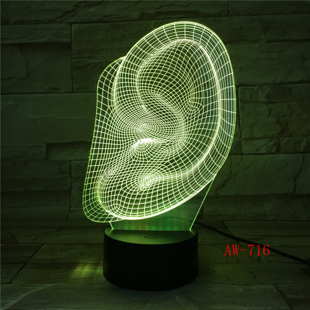 Creative 3D Visuale Ear Modl Illusion Lamp LED 7 Color Changing Novelty Bedroom Night Light Music Home Decor Dropshipping AW-716