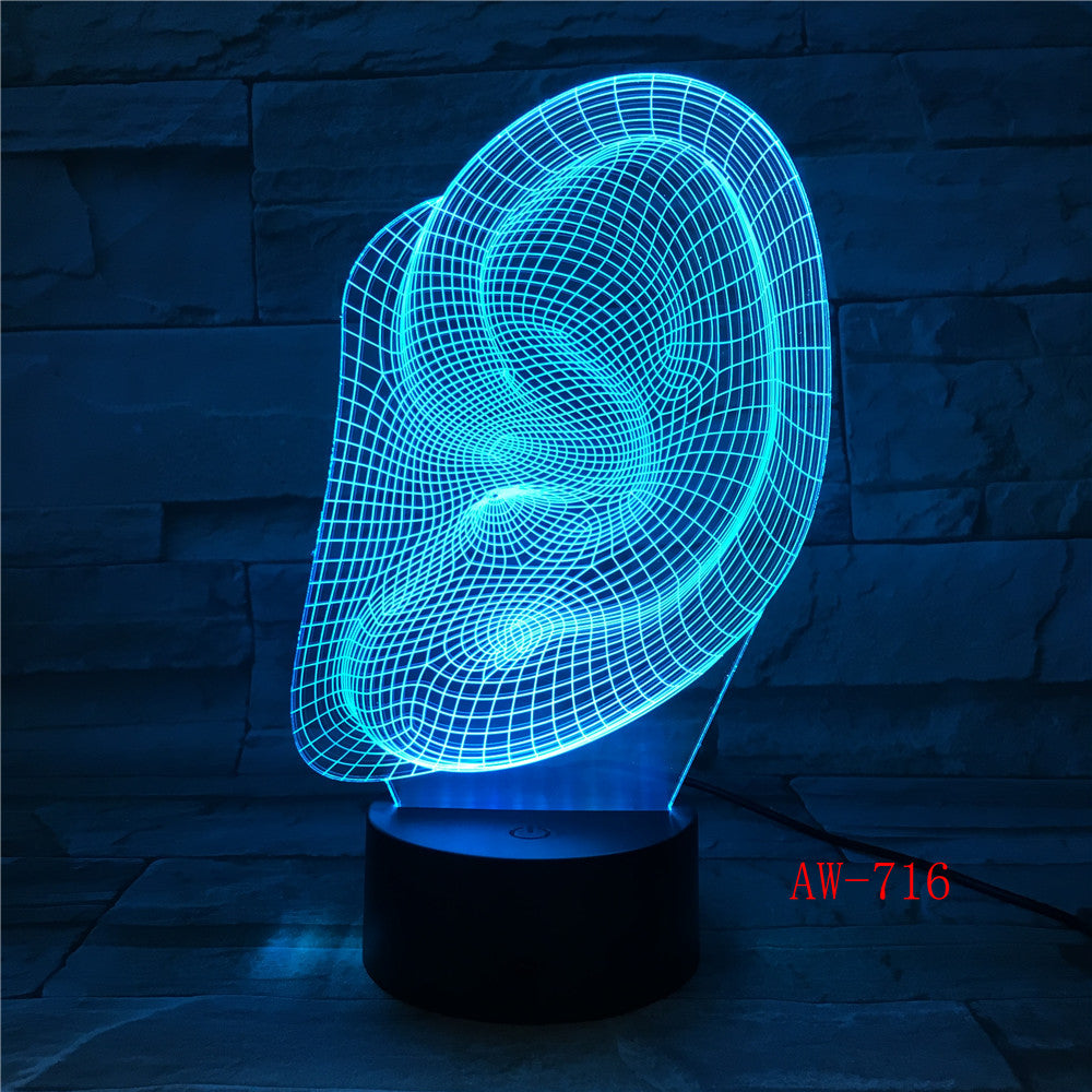 Creative 3D Visuale Ear Modl Illusion Lamp LED 7 Color Changing Novelty Bedroom Night Light Music Home Decor Dropshipping AW-716