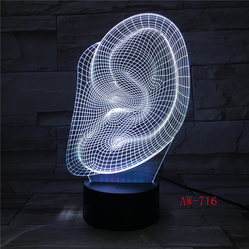 Creative 3D Visuale Ear Modl Illusion Lamp LED 7 Color Changing Novelty Bedroom Night Light Music Home Decor Dropshipping AW-716