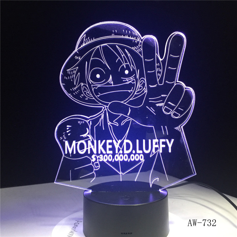 3D LED Luffy Night Light 7 Colors Changing One Piece Desk Lamp Bedroom Atmosphere Anime Decor Light Fixtures Kids Gifts AW-732