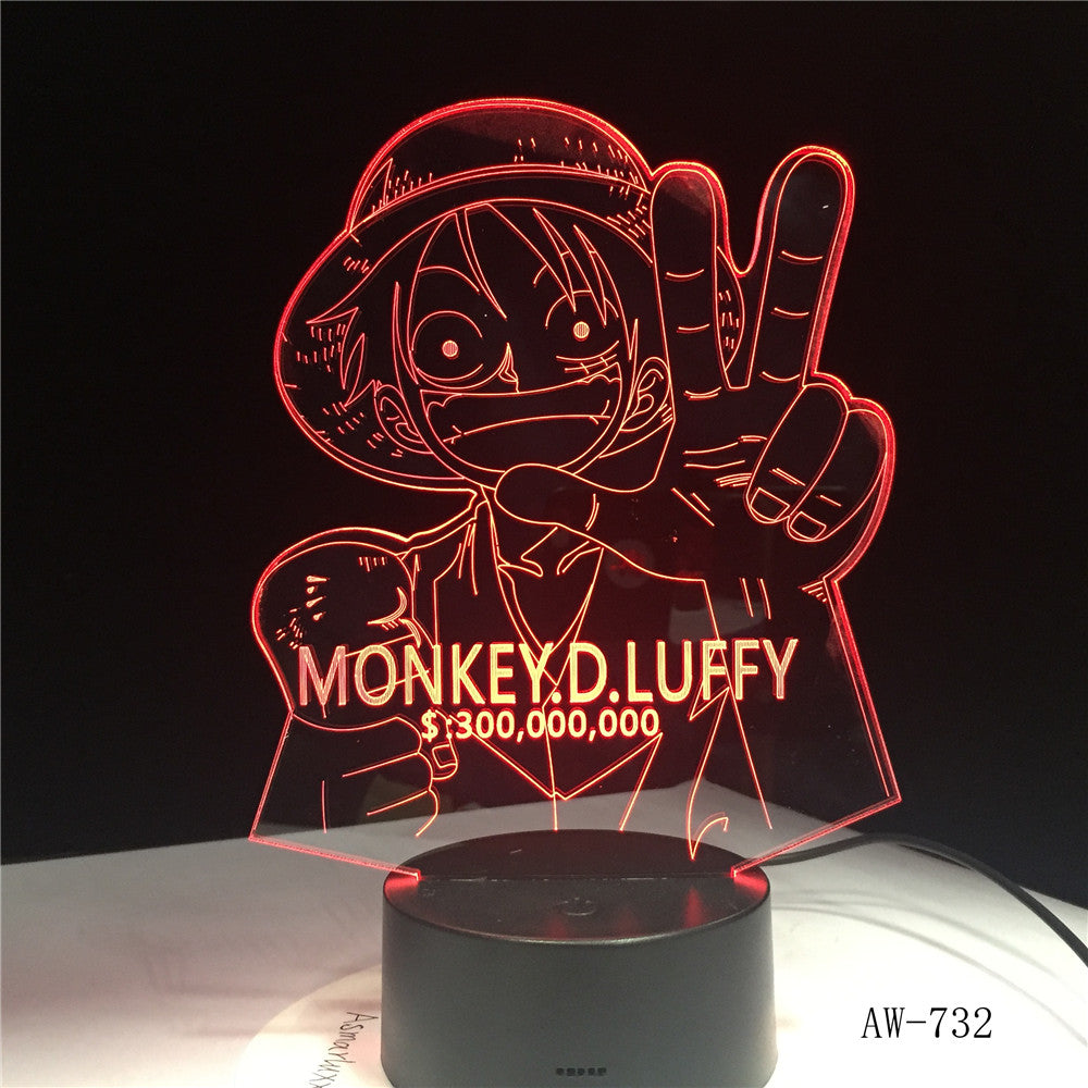 3D LED Luffy Night Light 7 Colors Changing One Piece Desk Lamp Bedroom Atmosphere Anime Decor Light Fixtures Kids Gifts AW-732