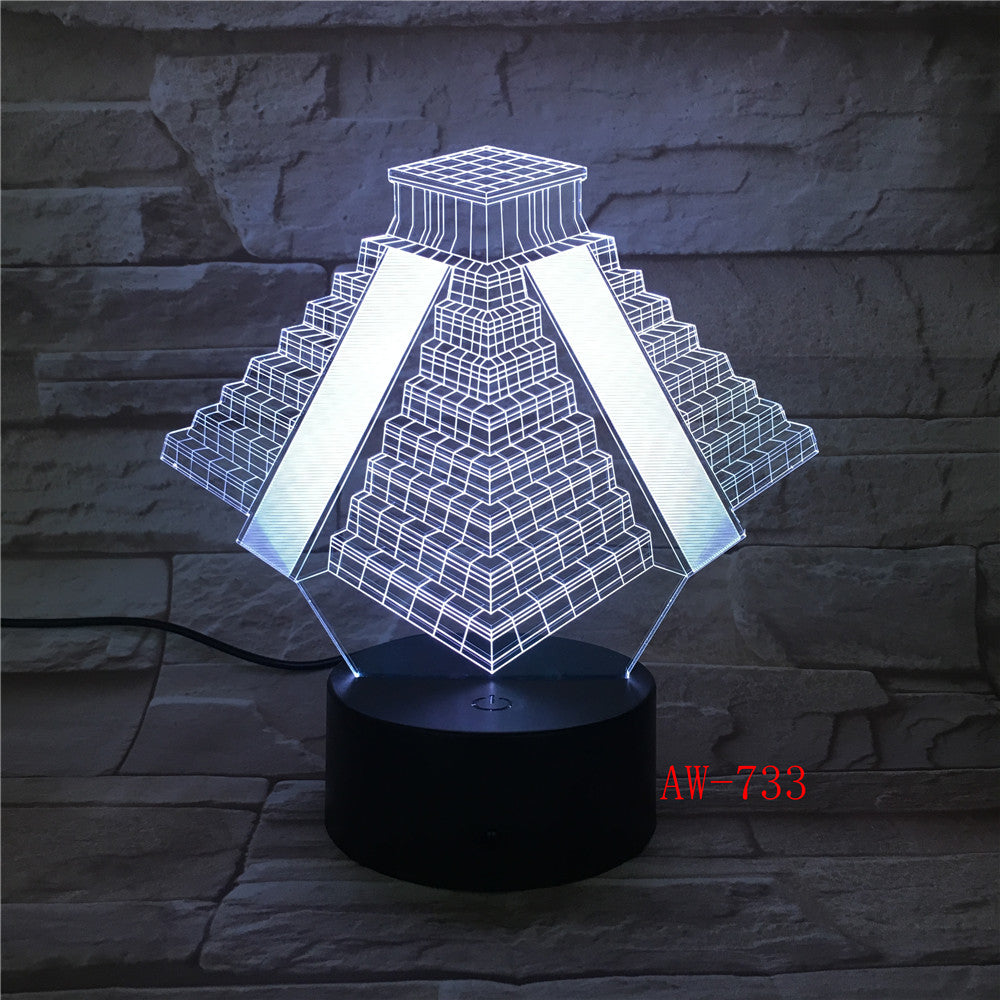 Pyramid in Mexico Light 7 Colors Changing Lamp USB Bedside Table Night Light Bedroom Decor Gifts 3D Light LED Night light AW-733