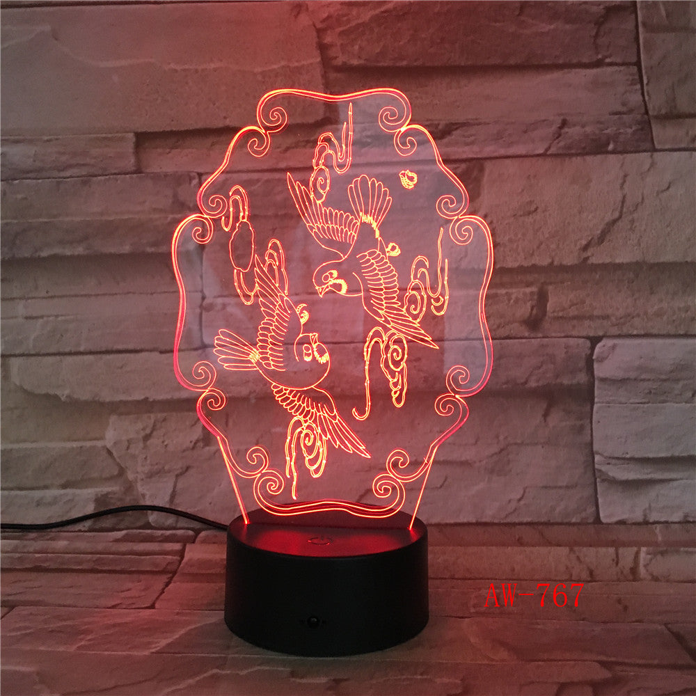 Amazing Flying Bird 3D Illusion Night Light Acrylic USB Touch Remote 7 Color Desk LED Lamp Bedroom Home Decration Kid Gift 767