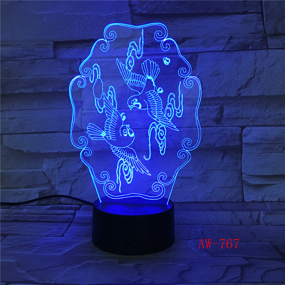 Amazing Flying Bird 3D Illusion Night Light Acrylic USB Touch Remote 7 Color Desk LED Lamp Bedroom Home Decration Kid Gift 767