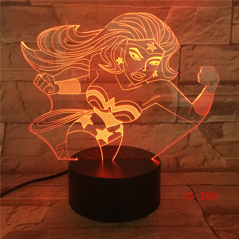 Wonder Woman 3D Lamp 7 Color Led Night Lamps For Kids Touch Led Usb Table Lampara Lampe Baby Sleeping Nightlight Led AW-789