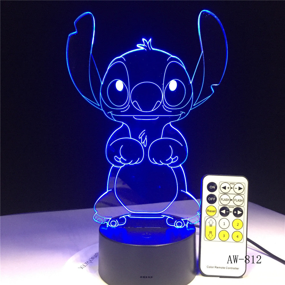 Cartoon Stitch 3D Lamp Bedroom Table Night Light Acrylic Panel USB Cable 7 Colors Change Touch Base Lamp Kids Gift AW-812