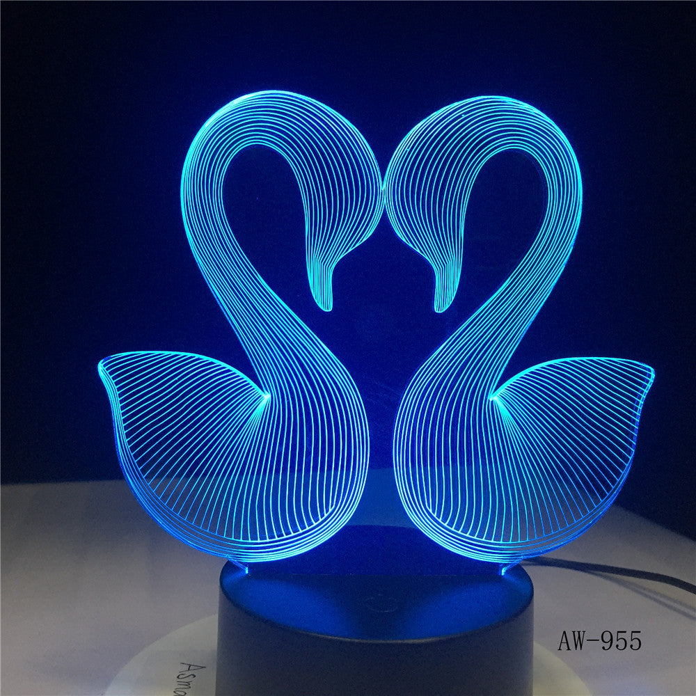 3D Sweet Double Kiss Swam Decoration Bedroom Atmosphere LED 7 Color Change Night Table Lamp Romantic Valentine's Day Gift AW-955