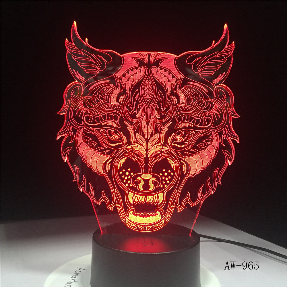 Cartoon 7 Colors Wolf Face 3d led light Amazing Visualization Optical Illusion Home Decor Kids Best Gift Drop Ship AW-965