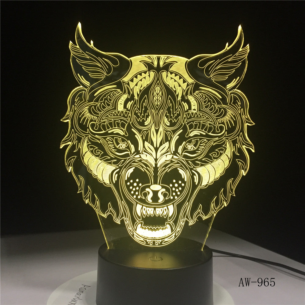 Cartoon 7 Colors Wolf Face 3d led light Amazing Visualization Optical Illusion Home Decor Kids Best Gift Drop Ship AW-965