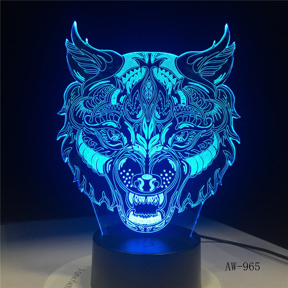 Cartoon 7 Colors Wolf Face 3d led light Amazing Visualization Optical Illusion Home Decor Kids Best Gift Drop Ship AW-965
