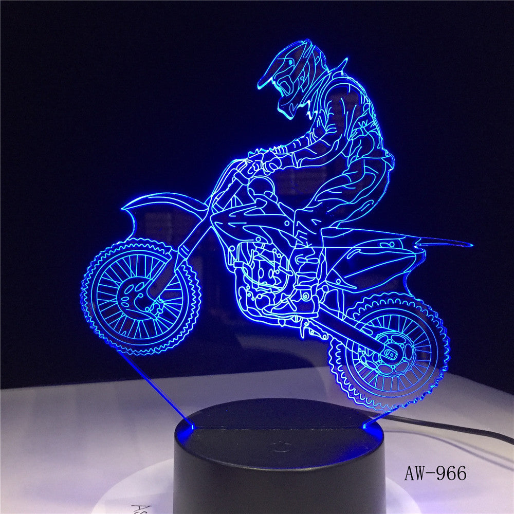 Novelty 3D Table Lamp 3D Motocross Bike Night Lights LED USB 7 Colors Sensor Desk Lamp as Holiday Gift Drop Shipping AW-966