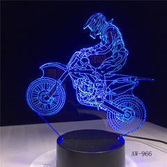 Novelty 3D Table Lamp 3D Motocross Bike Night Lights LED USB 7 Colors Sensor Desk Lamp as Holiday Gift Drop Shipping AW-966