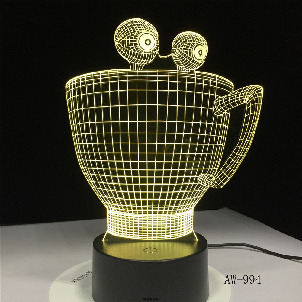 Cartoon Cup Bottle Colorful Touch Led Night Light 3d Illusion USB Table Lamp for Children Baby Kids Gift Bedside Bedroom AW-994