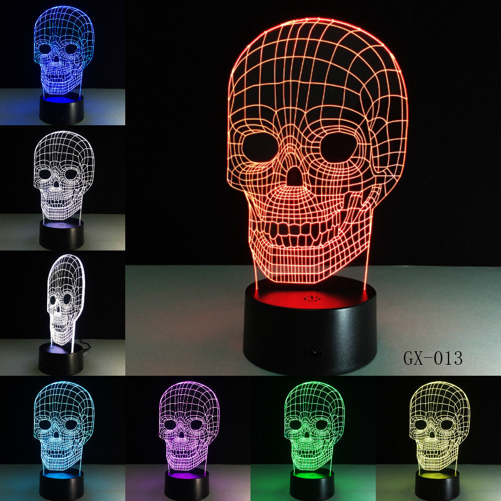 Traditional 3D Skull Light Desk Table Bedroom Lamp RC Toy Kid Night Sleep Baby Sleeping Nightlight Home Party Decor Gifts GX-013