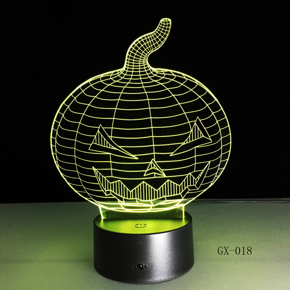 Halloween Pumpkin 3d Desk Lamp Colorful Vision Stereo Acrylic 3D Night Light Touch Luminaria De Mesa Usb 3d Table Lamps GX-018