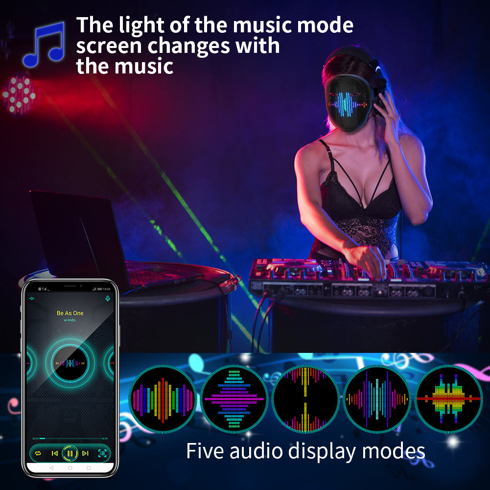 Bluetooth RGB Light Up LED Mask Diy Picture Animation Text Halloween Holiday Carnival Costume Party Game Child Masks Decor Gift