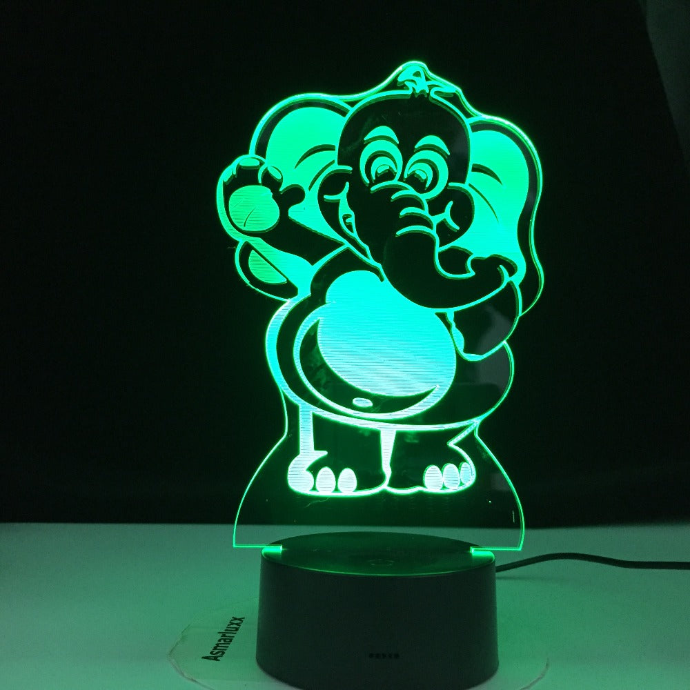 Drop Shipping Cartoon Elephant 3D Night Light LED 7 Color USB Illusion Gradient Xmas Birthday Gifts Toy Table Desk Lamp Kids