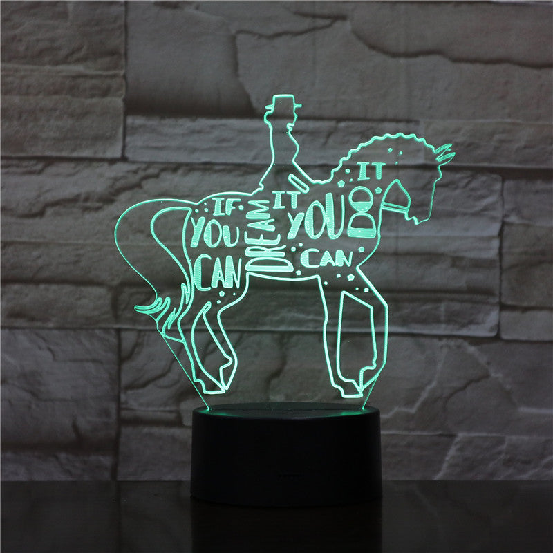 Small Night Light Creative Children Bedroom 3D Light horse riding Luminaria Usb Led Lovely 7 color change 3D Lamp 1923
