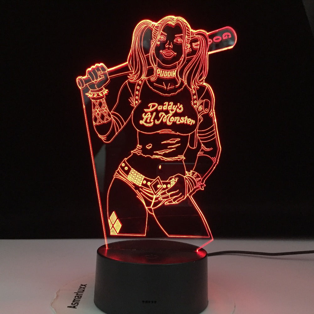 Daddy Lil Monster Comedy Gril Led Lamp Night Light 7 Colors Automatic Changing Child Lamp Bedroom Decor Light Dropshpin