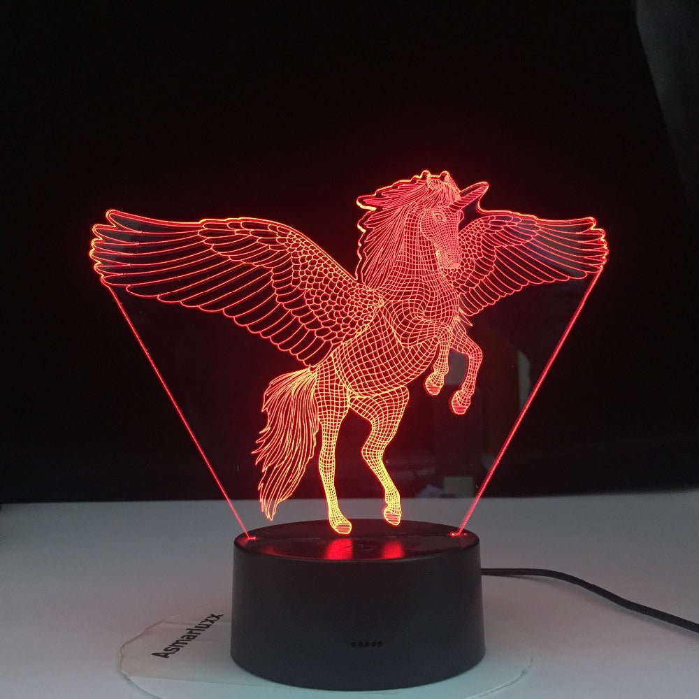 Unicorn Flyying Model Touching 3D LED Lamps Kids Bedroom Decor Rainbow Horse Lights With Remote Control illusion Night Lights
