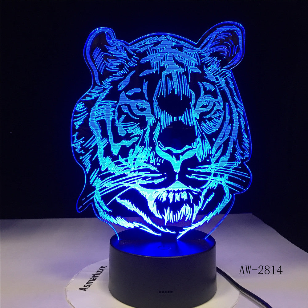 Childlike New Tiger Head Cartoon 3D LED RGB Night Light 7 Color Change USB Desk Lamp Kids Christmas Gift Home Decor AW-2824