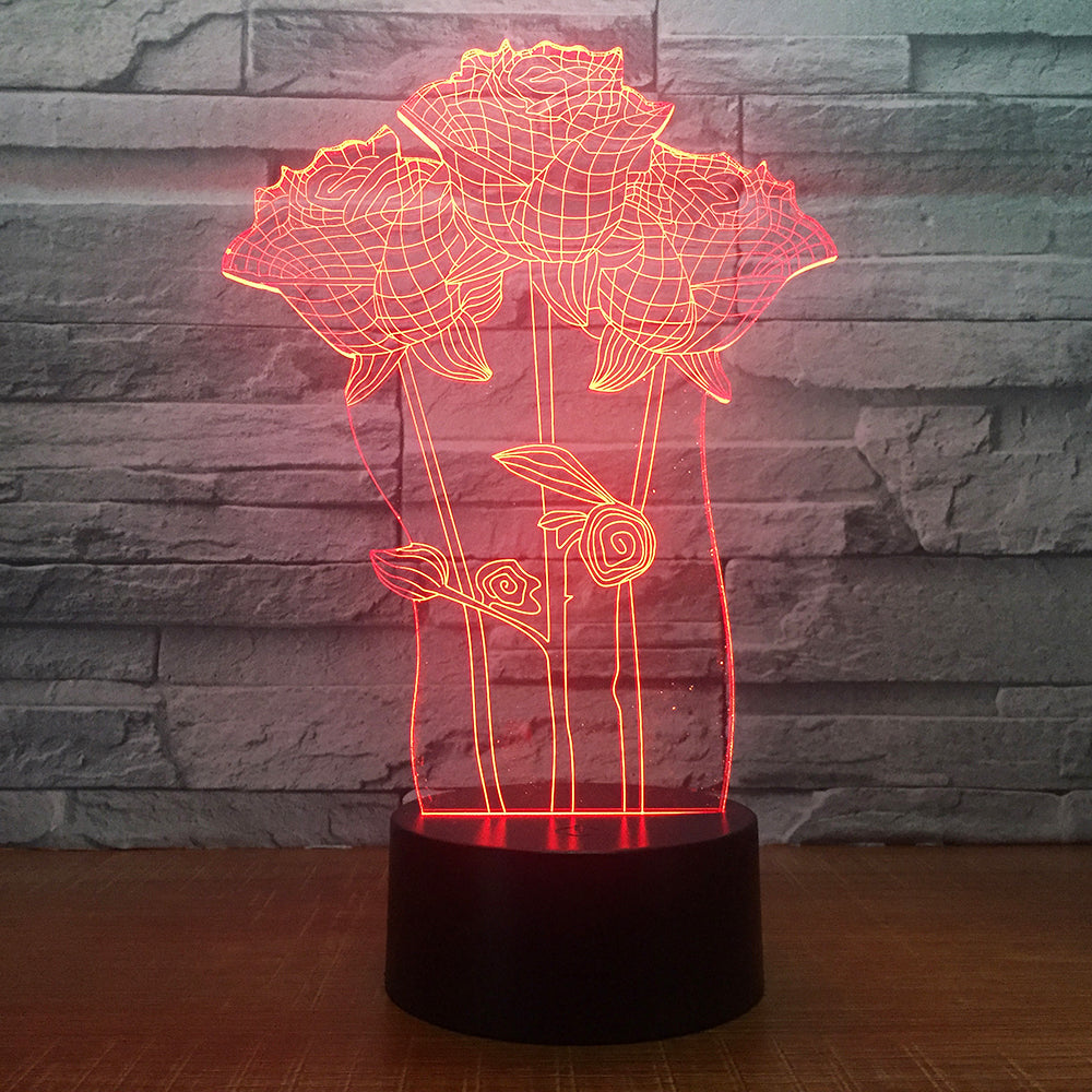 Colorful 3D Table Lamp Rose Flower Romantic Gift for Wedding Wife Lovers Valentine Touch/Remote Control Baby Night Table Lamp