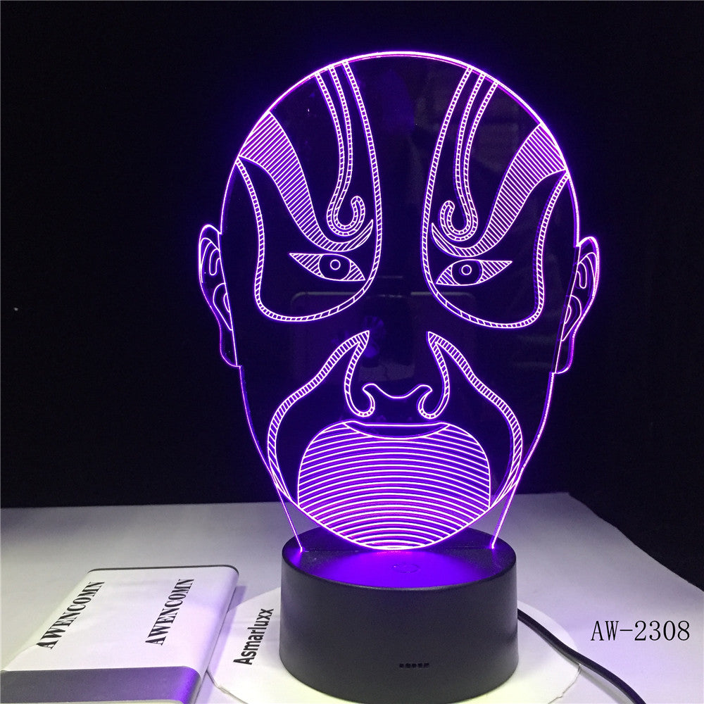 Colorful LED 3D Vision Night Light Peking Opera Male Face Image Book Touchment Control Color 3D Night Lamp Desk Light AW-2308