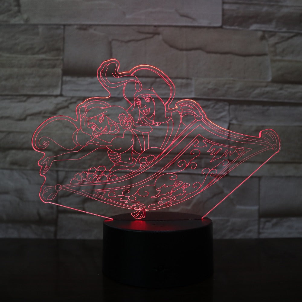 Aladdin Prince Princess Jasminess 3d Led Lamp Office Room Decoration Girl Kids Bedroom Nightlight Child Birthday Night Light