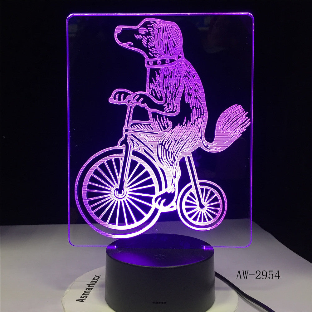 3D Lamp Circus Dog Ride Bicycle Acrobatic Show Color Multicolor Led Night Light Toy Table Touch Lampara Birthday Gift AW-2954