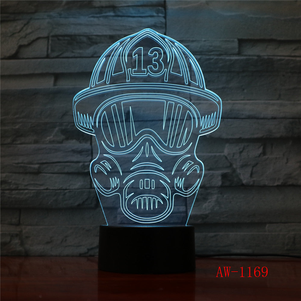 LED 3D Fireman Mask Modeling USB Night Lights Creative Firefighter Table Lamp Home Decor 7 Colors Changing Gifts AW-1169